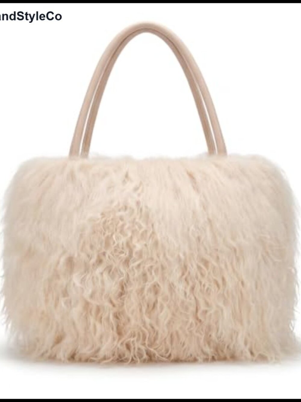 Real Mongolian Lamb Fur Purse Genuine Leather Handles Button Tote Bag